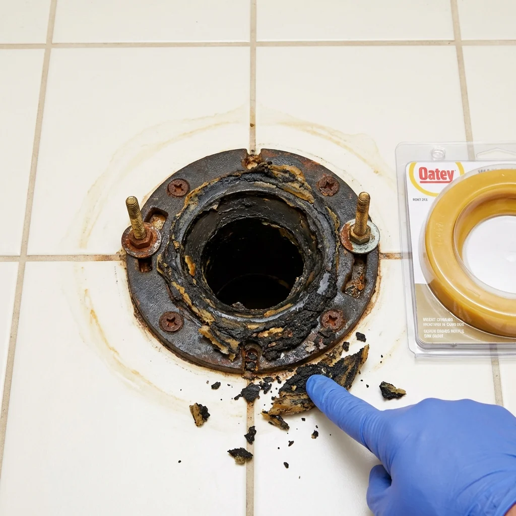 Failed wax ring showing water seepage at the base of a toilet in a Spring Park, MN home